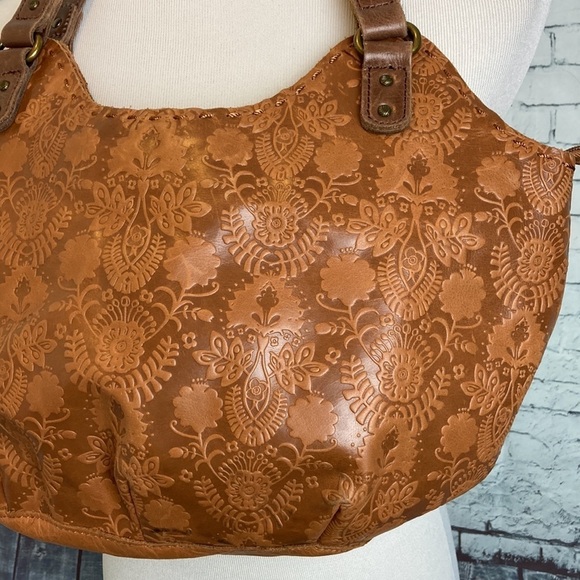 The Sak Indio Genuine Leather Satchel Purse Bag Floral Embossing Western Boho - Picture 2 of 16